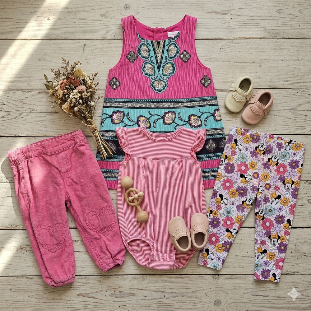 Boutique Baby Girl 4-Piece Bundle | 12M | Disney, H&M, Genuine Kids, Carter's